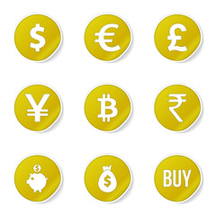 Currency Sign Yellow Vector Button Icon Design Set