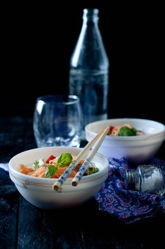 Chinese asian noodles stir fry with vegetables