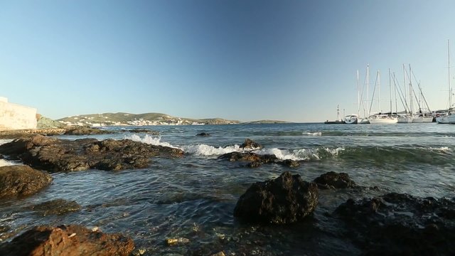 Marina Greek Andros island. Soft waves, a set of clips. (HD)
