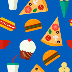 Seamless vector pattern with fast food