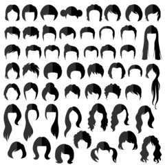 woman nad man hair, vector hairstyle silhouette - obrazy, fototapety, plakaty
