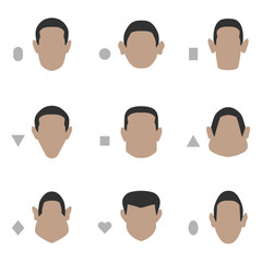set of flat face shape, vector people icon, head silhouette type