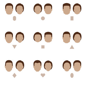 set of flat face shape, vector people icon, head silhouette type