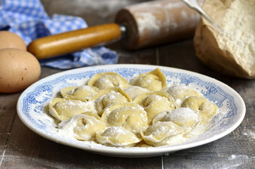 Russian traditional pelmeni with meat.