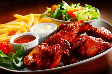 Gourmet Main Dish with Fried Chicken and Sauces