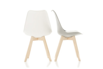 Empty Wooden Leg Chairs Isolated on White