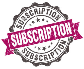 Fototapeta premium subscription grunge violet seal isolated on white