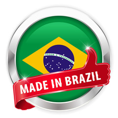 made in brazil silver badge isolated button on white background