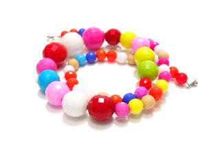 colorful wood bead necklace isolated on white background