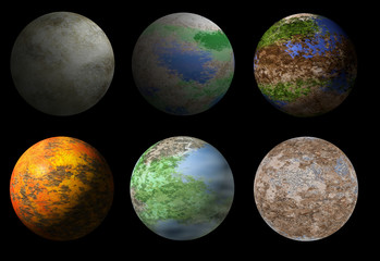 Collection of six fantasy alien planets