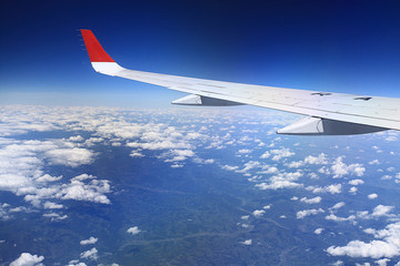 view from the airplane, wings sky