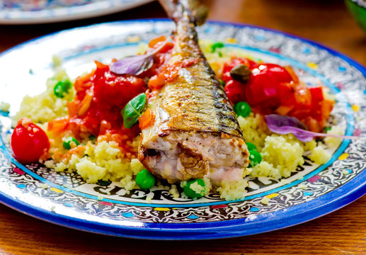 Fried Mackerel With Tomato Sauce And Couscous