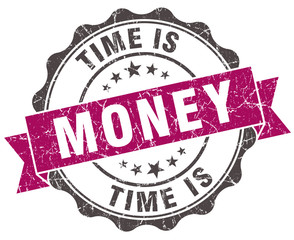 time is money grunge violet seal isolated on white