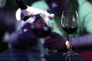 glasses of red wine at restaurant concept alcohol