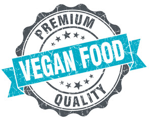 vegan food vintage turquoise seal isolated on white