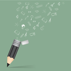 Black pencil school education concept with doodle icons set vect