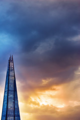 London skyscraper against dusk lit sky