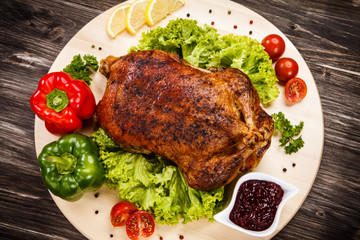 Roast duck on cutting board