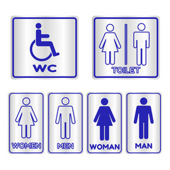 Blue square restroom  Sign set with text