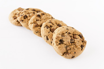 Chocolate chip cookies on a white background