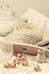 lace ribbon, beads vintage style
