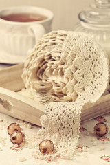 lace ribbon, beads vintage style