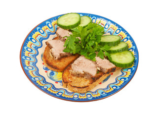 Homemade sandwiches with fried meat on toast with parsley and cu