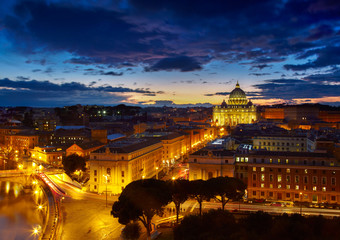 Fototapeta na wymiar Rome, Italy. St. Peter's cathedral after sunset