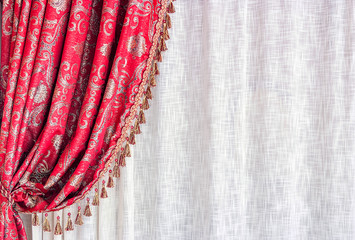 Red luxury curtain and white tull