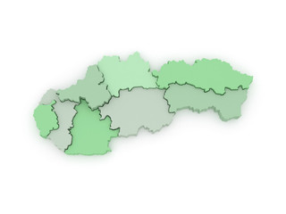 Three-dimensional map of Slovakia.