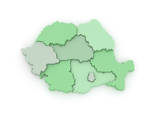 Three-dimensional map of Romania.
