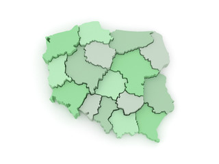 Three-dimensional map of Poland.