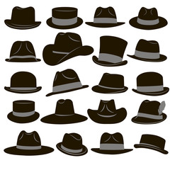 Set of 20 icons of men's hats