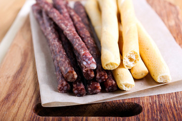 Smoked thin sausages