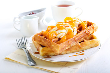 Waffles with ice cream