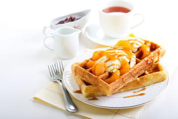 Waffles with ice cream