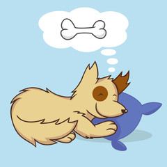 Dog sleeping, having dream, vector illustration