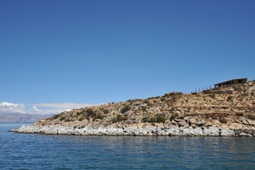 Fototapeta na wymiar Sun island is located on lake Titicaca.