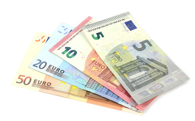 Fototapeta na wymiar Euro banknotes isolated over white with clipping path.