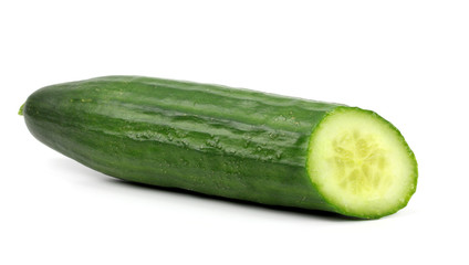 Green cucumber isolated on a white background.