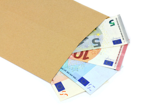 envelope and money on a white background.