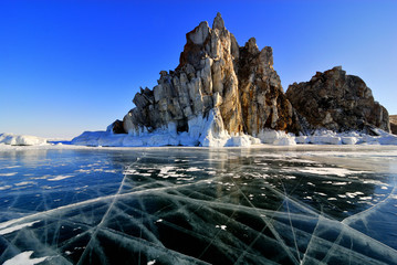 Lake Baikal winter view - obrazy, fototapety, plakaty