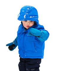 Boy Looking Snow on His Glove - Isolated