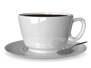 White cup and spoon on saucer