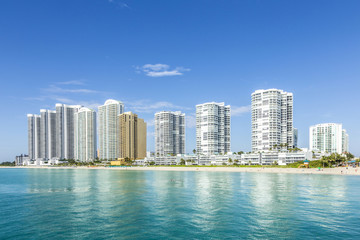 beautiful beach with condomiums and skyscraper in Sunny Islands