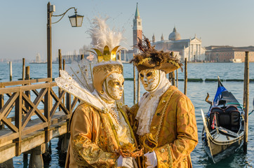 Couple in Costumes and Masks at the Carnival of Venice