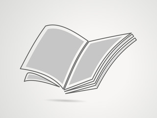An open book on grey background.