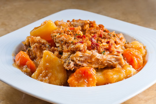 Rabbit stew with potatoes and carrots