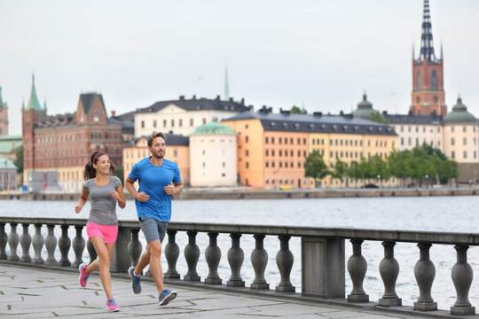 Fit Exercise People Running In Stockholm, Sweden