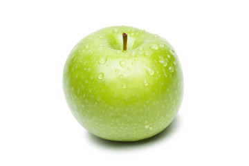 fresh green apple with waterdrops isolated over white